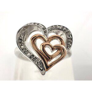 Natural Diamond Triple Heart Ring - Two Tone - Size 7.25
